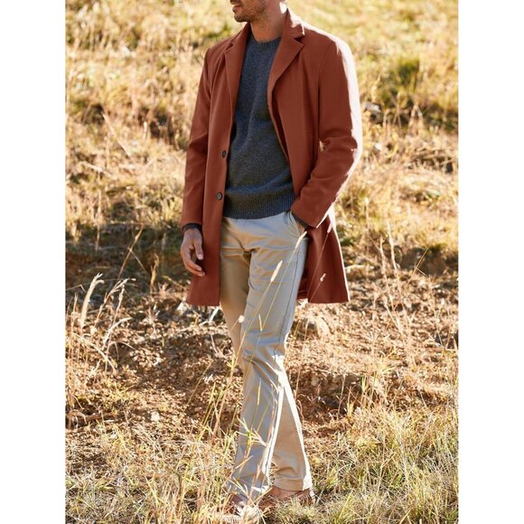 Gafeng Men’s Brown  Long Winter Coat Slim Fit Cotton Business Overcoat - Picture 4 of 4